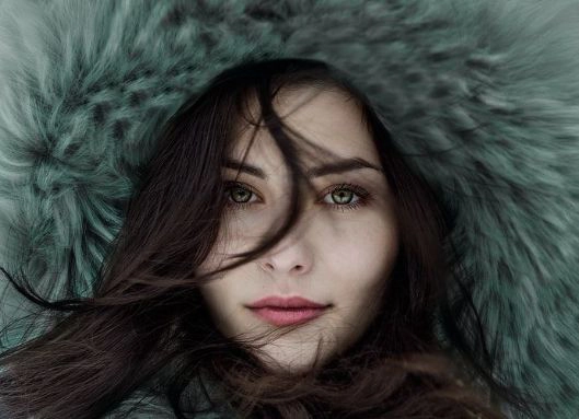 model With Hair Covering Face Pose