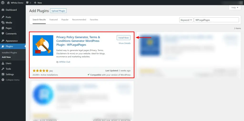 select the plugin