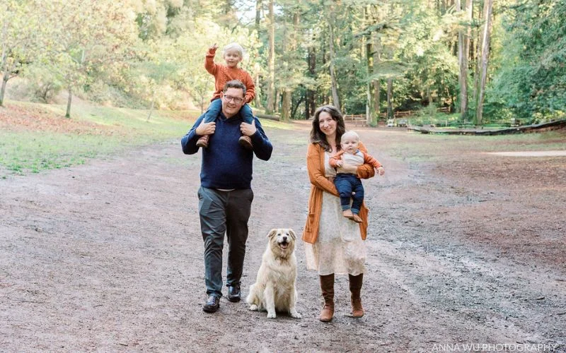 take short walks with your dog, family photo idea with pets