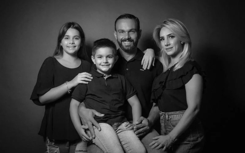 black and white photograph, family portrait