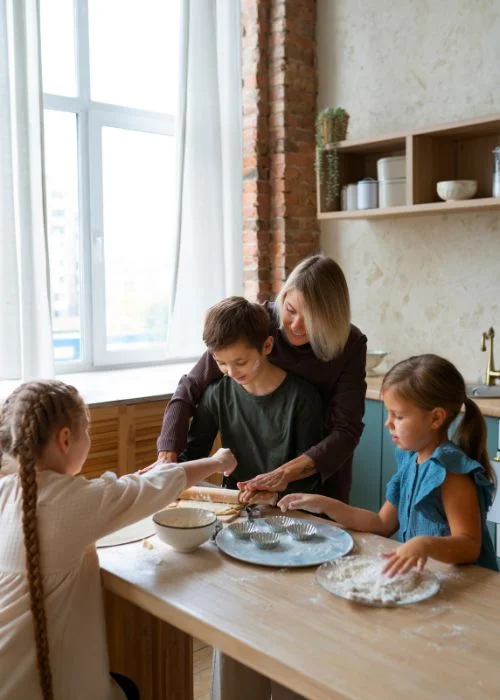 family baking treats together, Easter candid family photography, Easter spring family shoot